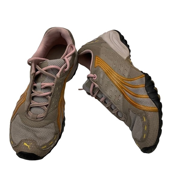 Puma Tan Pink Mesh Running Sneakers Sz 10 Preowned - Picture 4 of 11